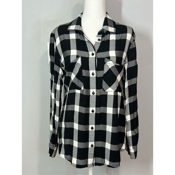 Sanctuary Tops - Sanctuary black white buffalo‎ plaid soft button up shirt size M BIN Q